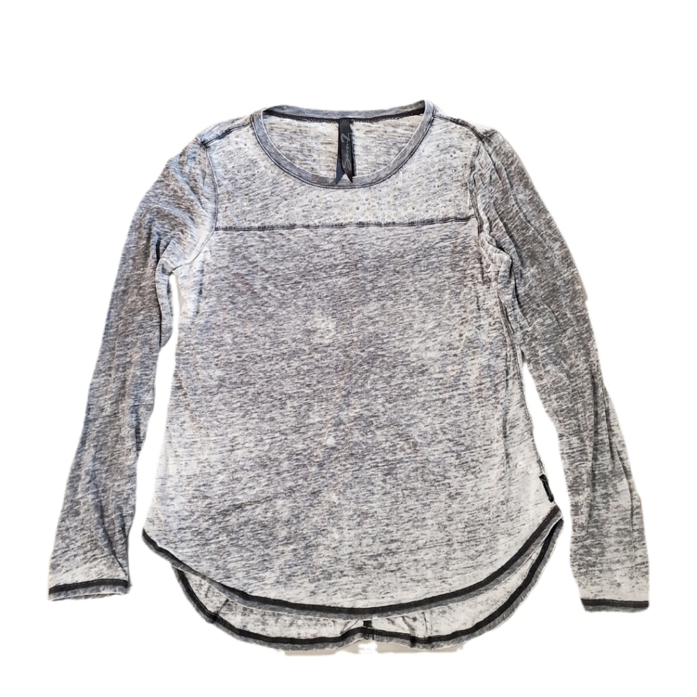 Seven7 Women's Gray Burnout Rhinestone Bling‎ Long Sleeve Top Medium